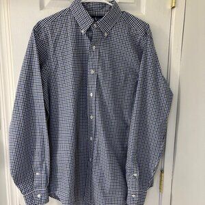 Ralph Lauren Classic Fit Blue and Black Checkered Button Down Shirt 16 Large